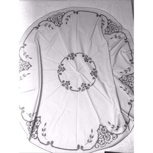 Vtg Hand Embroidered Cross Stitch Tablecloth 58x56 Monochrome Floral Medallion